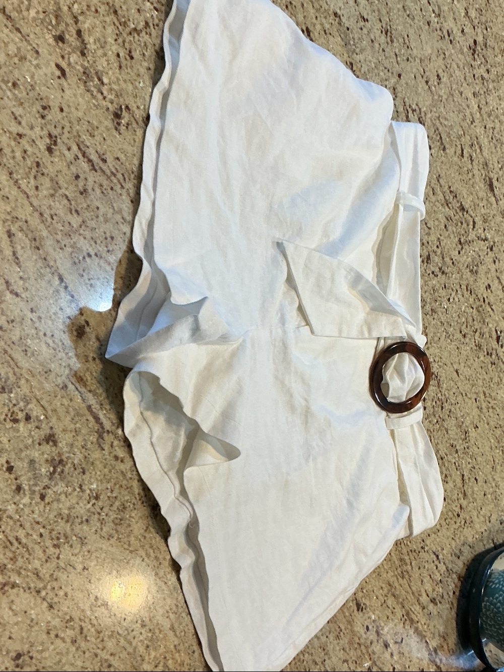 JustFab White Ruffle Hem Shorts with Brown Belt Accent